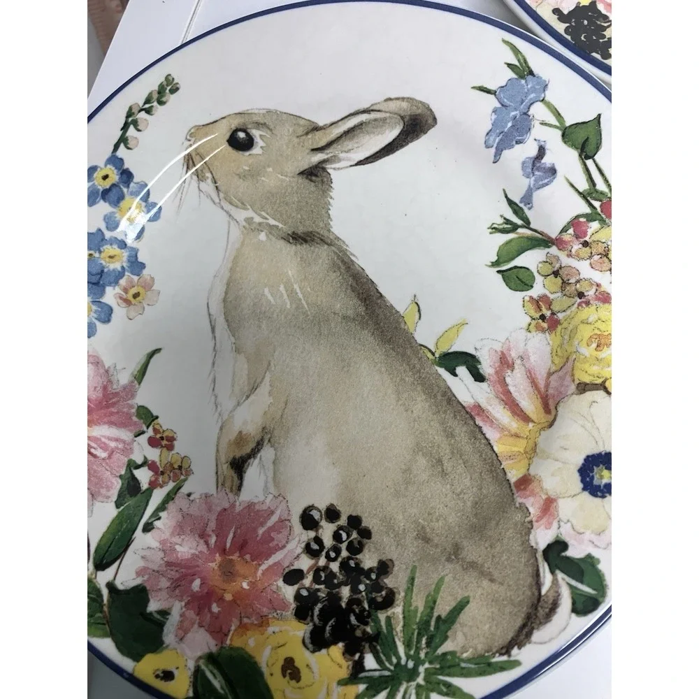 Set of 4 POTTERY BARN Spring/ Floral/Easter Bunny Stoneware 8.25